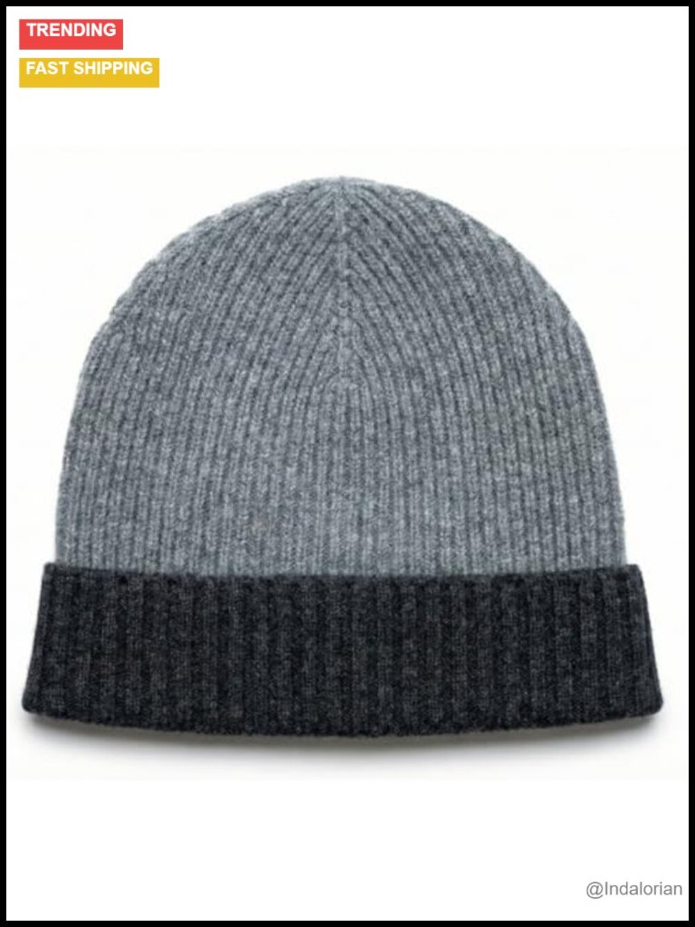 100% Mongolian Cashmere Ribbed Cuffed Beanie Unisex Gift Pouch